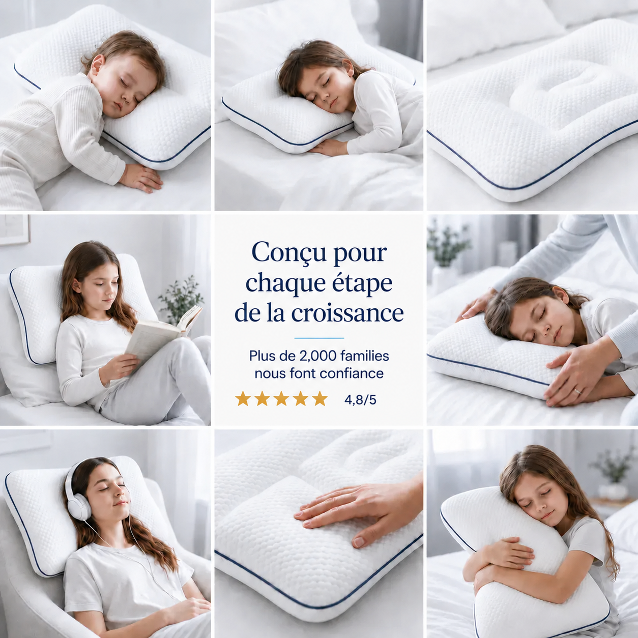 Bloomya® | Oreiller Ergonomique Évolutif Enfant (3–14 ans)