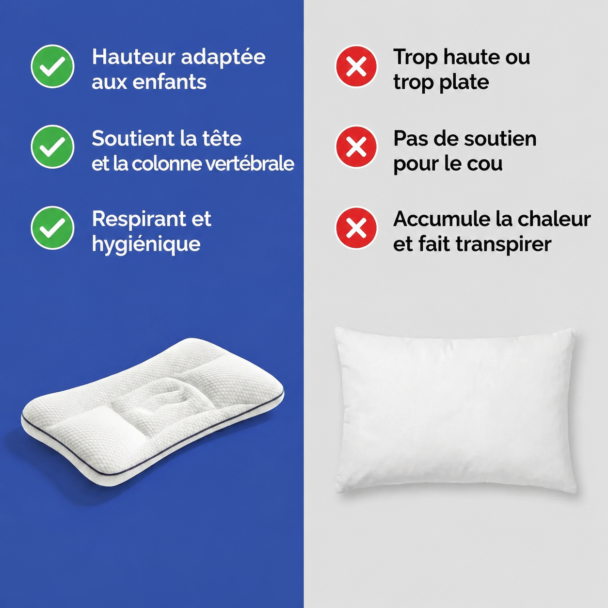 Bloomya® | Oreiller Ergonomique Évolutif Enfant (3–14 ans)